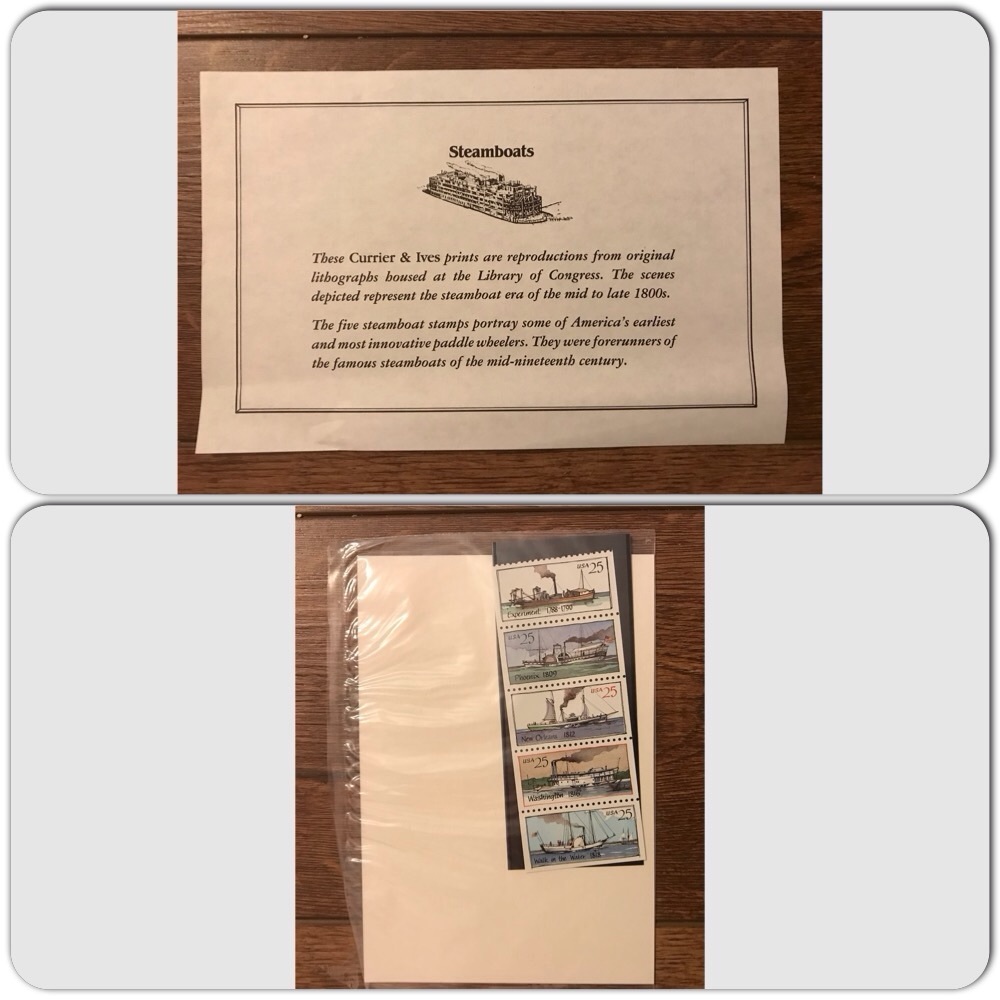 SCOTTS #2405-2409 4 lithographs & booklet pane of 5 steamboat stamps